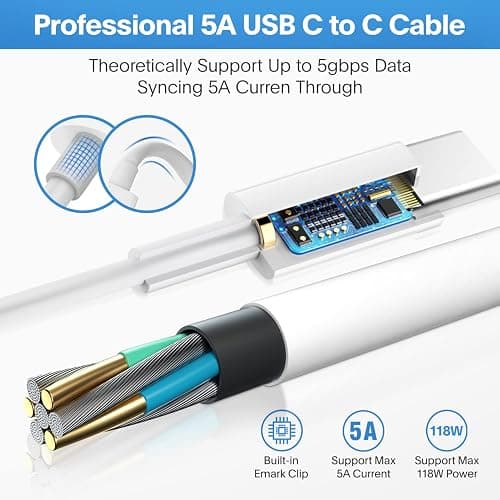 Mac Book Pro Charger - 118W USB C Charger Fast Charger Compatible with MacBook pro/Air, M1 M2 M3 M4 M5, ipad Pro, Samsung Galaxy and More, Include Charge Cable thumbnail 6