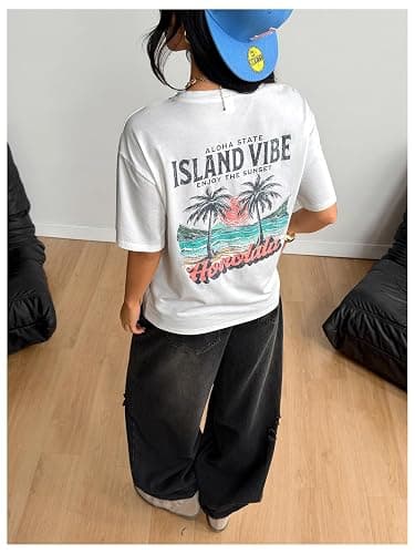 SOLY HUX Women's Tropical Graphic Tees Hawaiian Beach T Shirts | Summer Tshirt Tops for Teens, Short Sleeve, Crewneck, Vacation Clothes thumbnail 3