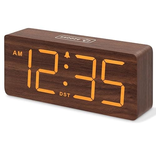 DreamSky Wooden Digital Alarm Clock for Bedroom - Desk Clock with Large Numbers for Living Room Office, Loud Alarm for Heavy Sleepers Adults, Volume Control, Dimmer, DST, Wood Decor (Plug in Clock) - Image 1