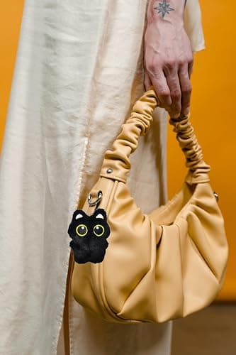 HUIJUFU Black Cat Plush Keychain Purse Charm - Cute Bag Charms Gifts for Women thumbnail 5