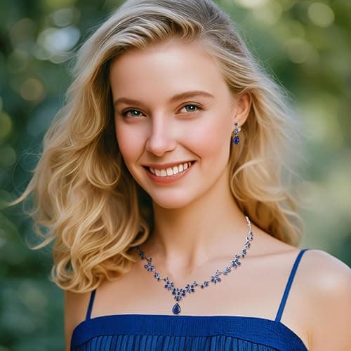 Hadskiss Jewelry Set for Women, Necklace Dangle Earrings Bracelet Set with White AAA Cubic Zirconia, Allergy Free Wedding Party Jewelry for Bridal Bridesmaid thumbnail 4
