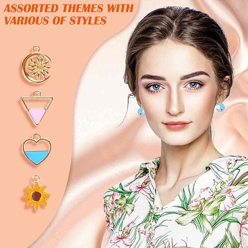 Acejoz 300Pcs Charms for Jewelry Making, Wholesale Bulk Assorted Gold-Plated Enamel Earring Charms for DIY Necklace Bracelet Jewelry Making and Crafting (Multicolor) thumbnail 6