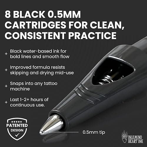 Tattoo Practice Pen by Inlumino Heart Ink – Wireless Rotary Dot Pen Machine with 8 Black Ballpoint Cartridges – Electric Tattoo Training Tool with 2 Batteries & Magnetic Carry Case thumbnail 6