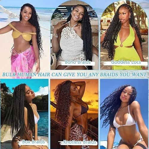 Boho Hair for Braiding 150g 6 Bundles/Pack 20 Inch Human Braiding Hair for Boho Braids Curly Deep Wave Bulk Human Hair Bundles 12A Wet and Wavy Braiding Hair Natural Color thumbnail 3