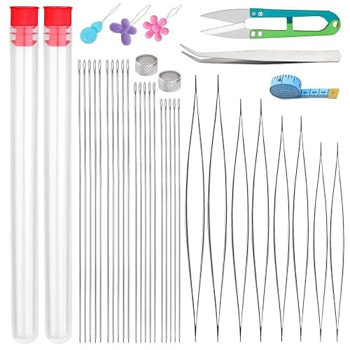 UOOU 39 Pcs Beading Needles for Jewelry Making Include 20 Pcs Long Straight Beading Needles,8 Pcs Big Eye Beading Needle,Needles for Seed Beads Set with Yarn Scissors,Thimble,Threaders - Image 1