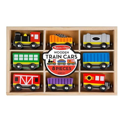 Melissa & Doug Wooden Magnetic Train Cars - 8 Piece Educational and Skill-Building Wooden Toy for Boys and Girls thumbnail 3