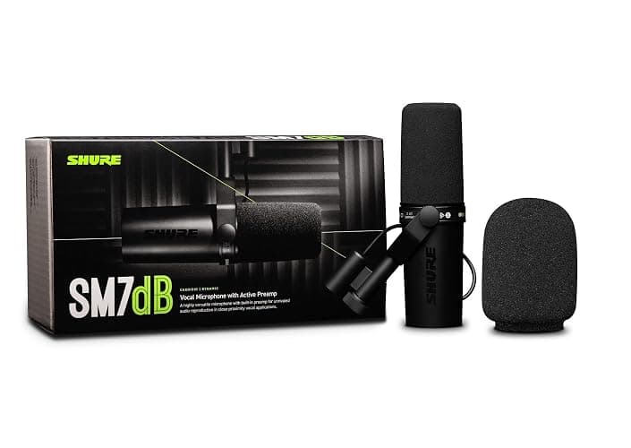 Shure SM7dB Dynamic Vocal Microphone with Built-in Preamp – Studio Mic for Streaming, Podcasting, and Recording – Smooth Sound, Wide Frequency Range, Rugged Build, Windscreen Included, Black thumbnail 2