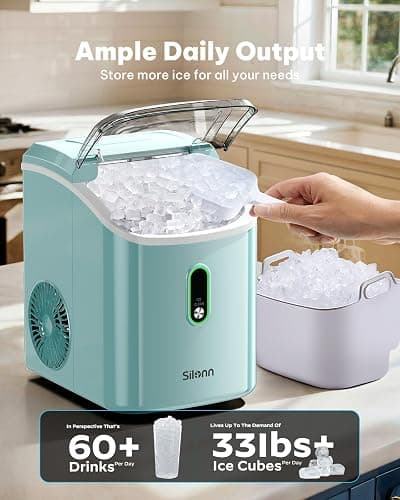 Silonn Nugget Ice Maker Countertop, Pellet Ice Machine with Self-Cleaning Function, Sonic Ice Maker Produces 33lbs of Chewable Ice in 24 Hours, Ideal for Home Kitchen and Office (Green) thumbnail 4