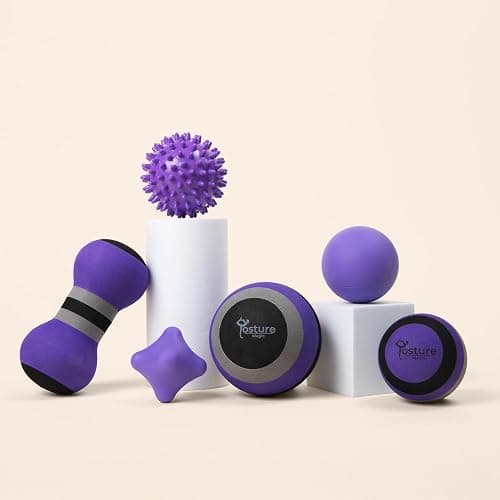 Posture Magic Massage Ball Kit for Myofascial Trigger Point Release & Deep Tissue Massage - Set of 6 - Large Foam/Small Foam/Lacrosse/Peanut/Spiky/Hand Exercise Ball (Purple) thumbnail 7