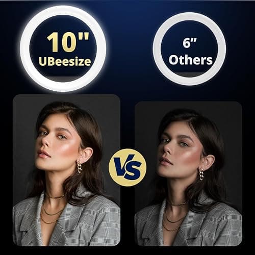 UBeesize 10" Ring Light with Overhead Phone Mount, LED Selfie Light with Stand and Phone Holder, Desk Light for iPhone, Desk Tripod for Video Recording, YouTube, TikTok, Live Stream, Cooking, Vlog thumbnail 2