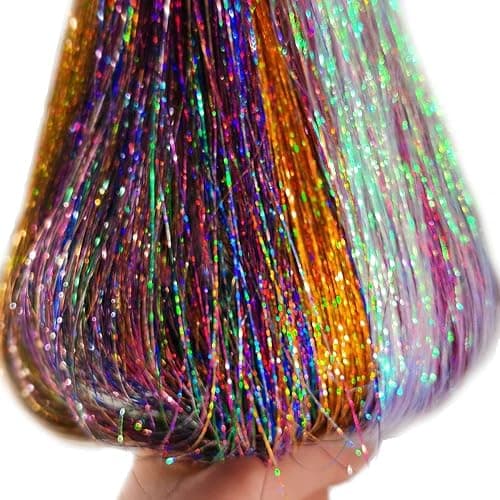 Hair Tinsel Kit With Tool 6800 strands 16 Colors Fairy Hair Tinsel, Sparkling Shiny Hair Tinsel Heat Resistant Highlights Glitter Tinsel Hair Extensions (48 Inch) thumbnail 6