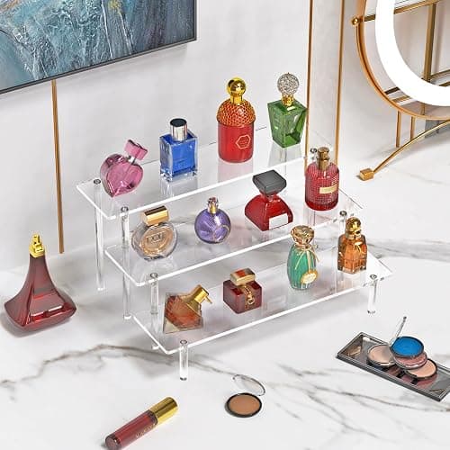 3 Tier Acrylic Display Risers, Large Perfume Organizer Stand, Clear Cupcake Stand Holder, Display Shelves for Figurines, Dessert Shelf for Party, Risers Display Stand for Decoration (1 Pack) thumbnail 5