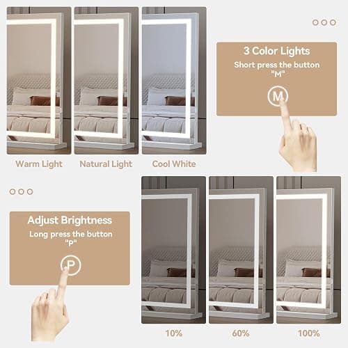 YOURLITE Vanity Mirror with Lights,32’’ x 22’’ Hollywood Mirror with LED Lights, 3 Colors Modes & Adjustable Brightness, Makeup Mirrors Vanity Mirror 10x Spot Mirror, USB Charging Port thumbnail 4