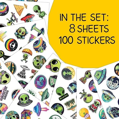 100pcs Alien Stickers - Alien Sticker for Adults, Phone Waterproof Decals for Water Bottles Laptop Luggage Computer Scrapbooking Teens Adult Girls Kids Funny Party Birthday Decorations thumbnail 4