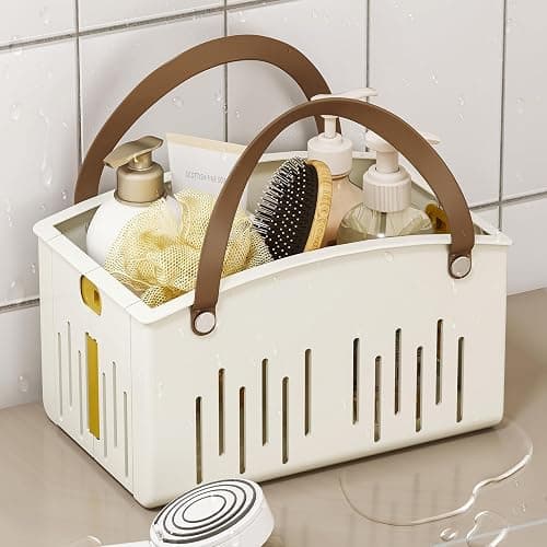 Delamu Portable Shower Basket Caddy with Double Handle Foldable Dry Wet Separation Design 11.0 × 7.1 × 6.5in, Travel, Camping, Gym, College Bathroom Tote, White, Ideal Christmas Gifts for Girls thumbnail 9