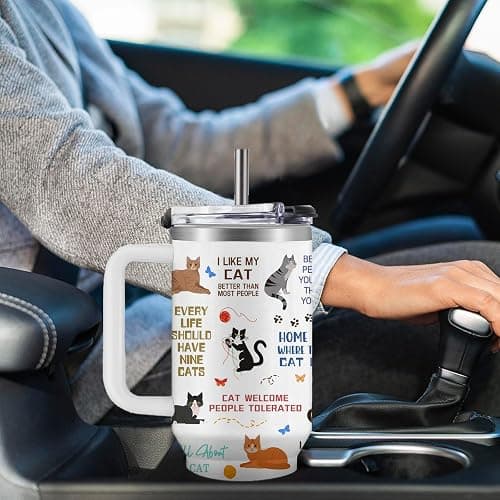 Cats Tumbler, Gifts for Women, Cat Lover Gifts, Stainless Steel Tumbler with Straw and Lid 40 Oz, Birthday Anniversary Present, Cute Tumbler, Funny Black Cat Cup for Women thumbnail 6