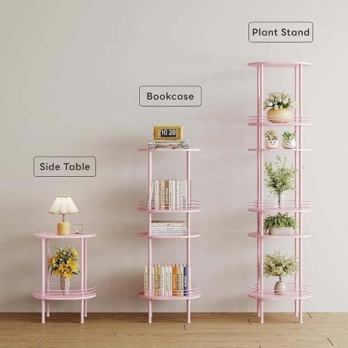 Small Modern Oval Side Table with Storage,2-Tier Side Tables Living Room,Sturdy Nightstand for Small Space - Living Room, Bedroom, Bathroom, Nursery (1PC,Pink) thumbnail 5
