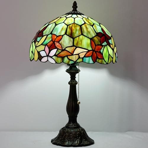 ZJART Tiffany Table Lamp Stained Glass Lamp 12X12X19 Inch Antique Reading Light (Red Green Flowers) thumbnail 4