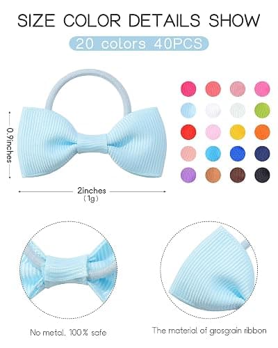 40PCS 2 Inches Baby Girls Hair Bows Ties Mini Boutique Elastic Hair Rubber Ribbon Hair Band Accessories for Kids Toddlers Infants (40 PCS), Multi-colored thumbnail 2