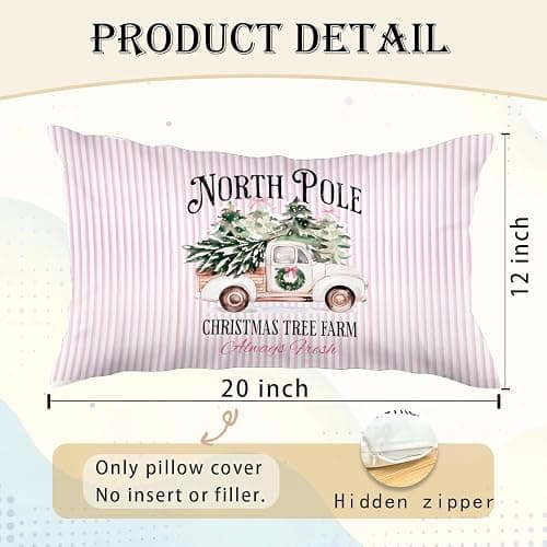 OHDCE Merry Christmas Tree Truck 12x20 Pillow Cover, Preppy Pink Christmas Decor, Rustic Xmas Tree Pickup Decorative Lumbar Pillow Covers for Girls Dorm Bedroom Living Room thumbnail 3