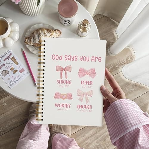 PLKMN Bible Journal Notebook for Women Girls, Pink Bow Coquette Notebook, Christian Notebook for Women, Notebook for Bible Notes, Bible Journal Notebooks for Note Taking 5.5x8.3 Inch thumbnail 2