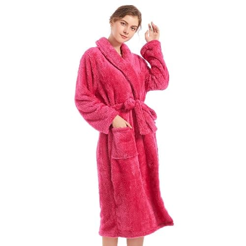 Inner Wish Womens Plush Fleece Robe, Cozy Warm Bathrobe Fuzzy Female Spa Robe With Pockets thumbnail 2