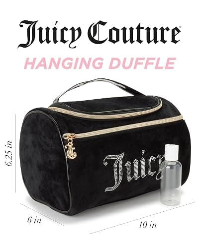Juicy Couture Black Makeup Bag Cosmetics Organizer Travel Essentials Hanging Duffel Velour Rhinestones thumbnail 2