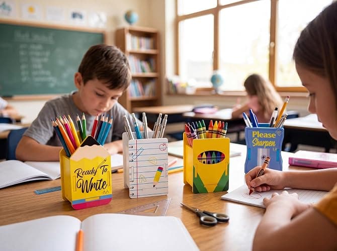 Tieshankao 4pcs Back to School Pencil Dispenser – Wooden Sharp and Dull Notebook Crayon Holder for Teacher Appreciation Week Desk, Classroom Organization thumbnail 7