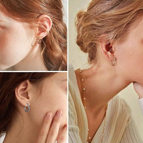Jstyle 3 Pairs Stainless Steel Hoop Earrings Set for Women Mens Black Silver Gold Small Hoop Earring, Lightweight Click-Top Hoops Piercing 10-20MM thumbnail 8