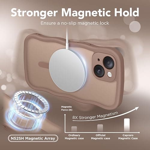 CAPRARO Cute for iPhone 15 Plus Case, Compatible with MagSafe, [Curly Wave Edge] [Full Camera Protection] [14 FT Drop Protection] Magnetic Phone Case for 15 Plus 6.7 Inch, Brown thumbnail 4