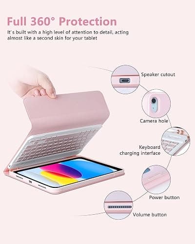 CC Store Keyboard Case for iPad 10th 2022/A16 11th Generation 2025(10.9/11 inch), for iPad 11/10 Gen Case with Wireless Detachable Rechargeable Bluetooth Keyboard & Pencil Holder,Pink thumbnail 4