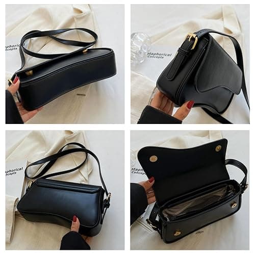 Shoulder Bag for Women Y2K Trendy Purse Vegan Leather Hobo Handbags Clutch Saddle Bag with 2 Removable Strap thumbnail 5