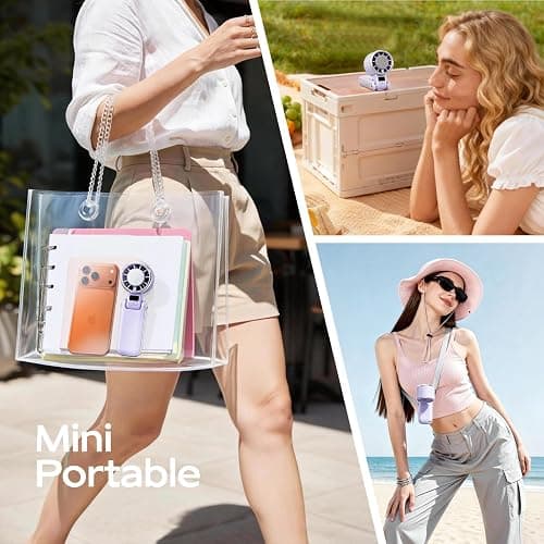 SHEWIND Portable Handheld Fan with Ice Cooling - 5 Gear High Speed Personal Turbo Fan Rechargeable, Up to 11 Hrs, Mini Hand Fans for Travel Essentials, Beach Vacation, Gifts for Women, Men (Purple) thumbnail 7