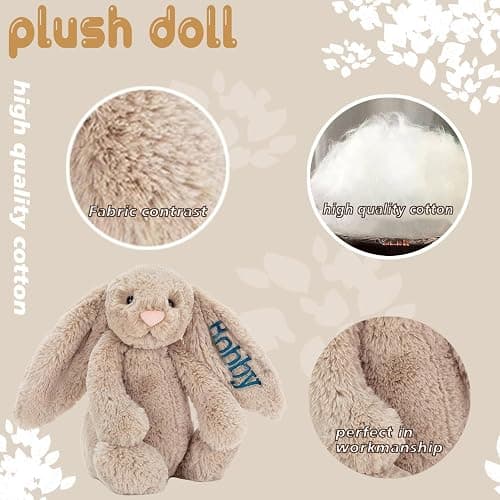 OAEUQ Plush Rabbit Embroidered with Child's Name Handmade Customized Plush Toys Children's First Companion Toys, Children's Welcome Baby Party, Birthday, Easter, Christmas, Thanksgiving Gifts thumbnail 4