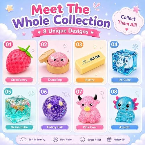 8PCS Squishy Box Mystery Fun Set Pack, Blind Malt Sugar Creative Slow Return Squishies, Relief Hand Relax Desk Decor Party Favor Gifts for Adult (8PCS D) thumbnail 5