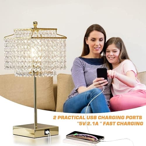 Luvkczc Crystal Touch Table Lamp, Bedside Lamps with with USB C+A Ports, Gold Bedroom Lamp, Dimmable Lamp with Crystal Shade, Nightstand Lamps for Bedroom, Living Room, Bulb Included thumbnail 4