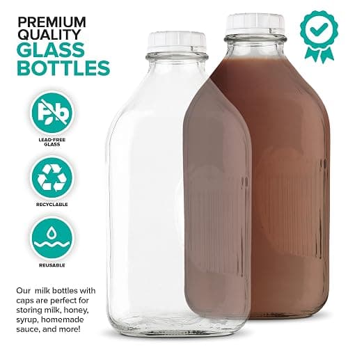 Stock Your Home Half Gallon Glass Bottle with Lid (1 Pack) 64 Oz Jugs and 3 White Caps, Reusable Food Grade Container for Refrigerator, Bottles for Juice, Oat or Plant Milks, Water, Honey thumbnail 3