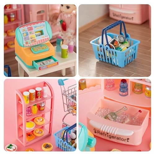164Pcs Mini Shopping Cart Basket Miniature Food Drink Toy Supermarket Metal Handcart Trolley DollHouse Store Grocery Accessories Kitchen Play Game Party Model Shelves Cash Register Refrigerator Fridge thumbnail 7