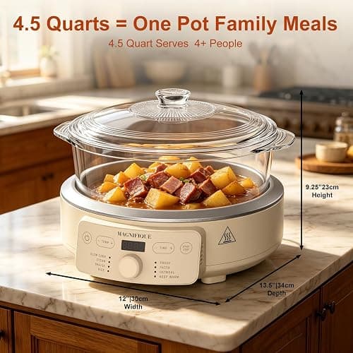 MAGNIFIQUE Slow Cooker, 4.5 Quart 8-in-1 Glass Pot Multi-Cooker, Non-Toxic Slow Cooker with Removable Borosilicate Glass Pot, for Rice, Pasta, Steam & Proof, Oatmeal thumbnail 2