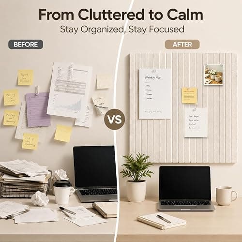 OceanBreezy Large Oatmea Felt Square Cork Board Alternative 6-Pack,36"x 24" | Felt Bulletin Board with 40 Removable Nano Adhesive Tabs & 40 Pushpins, Felt Wall Panels for Wall Home Office Classroom thumbnail 5