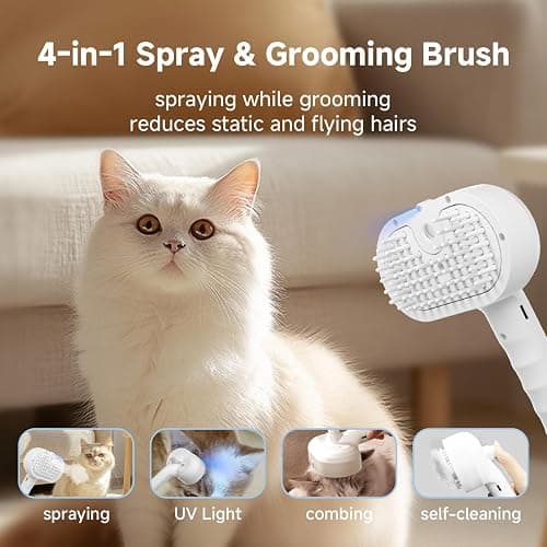 REIKIYA Cat Steam Brush,4-in-1 Spray Hair Removal Dog Brush for Shedding & Grooming with UV Light, Anti-Static Pet Spray Comb with One-Click Release Button thumbnail 2