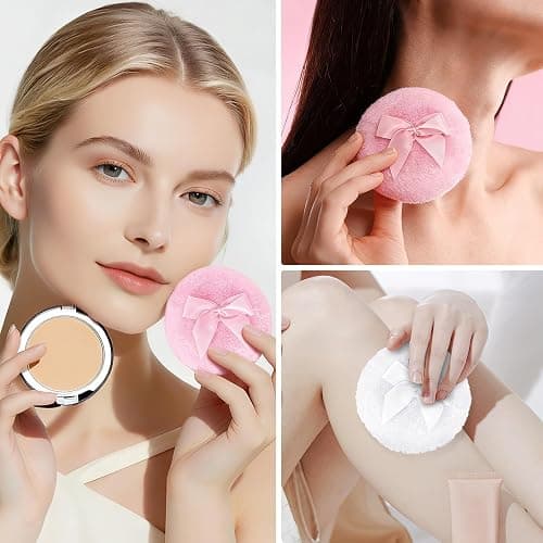 5 Pcs Large Powder Puff and Container with Spoon, Dusting Powder Container with Puff, Washable Reusable Velour for Body Powder Glitter Bathroom Vanity, Crystal thumbnail 8