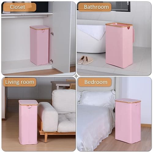 iEGrow Laundry Hamper with Lid, 110L Large Laundry Basket with Handle and Lid, Collapsible Clothes Basket Organizer with Removable Inner Bag for Clothes Toys Towels,Pink thumbnail 7
