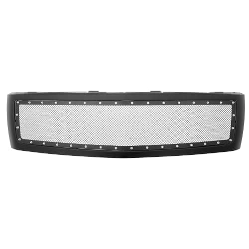 APS Premium Stainless Steel Black Rivet Stud Mesh Front Grille Grill with Shell Compatible with Chevy Silverado 1500 2007-2013 08 09 10 11 12 Main Upper N19-P6675LC thumbnail 2