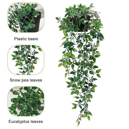 Lafecuw Artificial Hanging Plant, 3 Pack Fake Hanging Plants with Pot, Greenery Faux Fake Ivy Decor, Fake Ivy Potted Plants for Indoor Outdoor Home Decor Wall Room Patio Office Table Shelf thumbnail 4