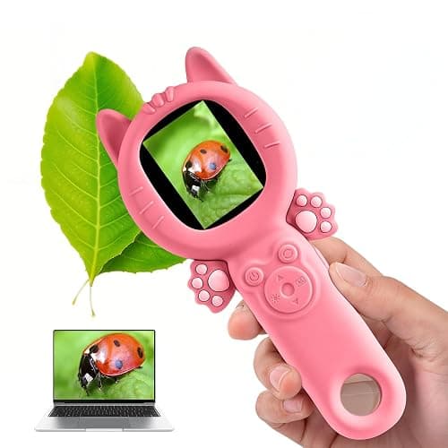 URMMIY Kids Microscope – 500X Digital Pocket Handheld Microscope with Dual Cameras & Autofocus, STEM Educational Toy & Perfect Christmas Birthday Gift for Boys & Girls Ages 3 4 5 6 7 8 9 10(Pink) - Image 1