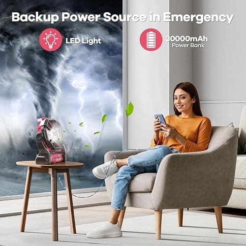 30000mAh Solar Fan with LED Lantern, 10W Solar Panel Rechargeable Battery Powered Camping Fan for Outside, 9 Inch Portable Battery Operated Hurricane Supplies for Picnic, Barbecue, Fishing, Travel thumbnail 4