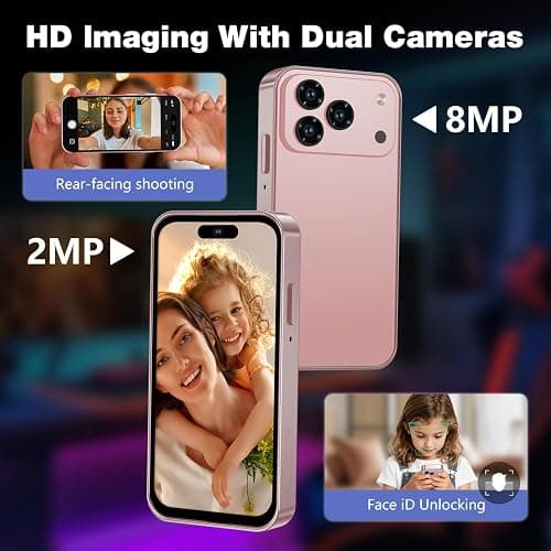 Pdfbenli Mini Phone for Kids, Unlocked Kid Phone, 4.0 inch HD Touch Screen, 3GB+32GB, 4G, Dual SIM, Face ID, Android 10.0, GPS, Kids Smart Phone (Rose Gold) thumbnail 4