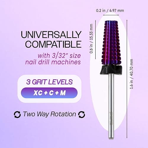 ⭐️⭐️ PANA 3/32" Shank 5-in-1 Nail Carbide Bit - (Triple Coarse - Extra Coarse Grit, Purple) - Two Way Rotate use for Both Left and Right Handed Fast remove Acrylic or Hard Gel Machine thumbnail 2