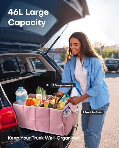 HOTOR Trunk Organizer for Car - Car Organizer, Foldable Trunk organizer for SUVs & Sedans, Sturdy Organization for Car Accessories, Tools, Sundries, Pink, 2 Compartments, 21.3"×12.6"×10.6" thumbnail 2